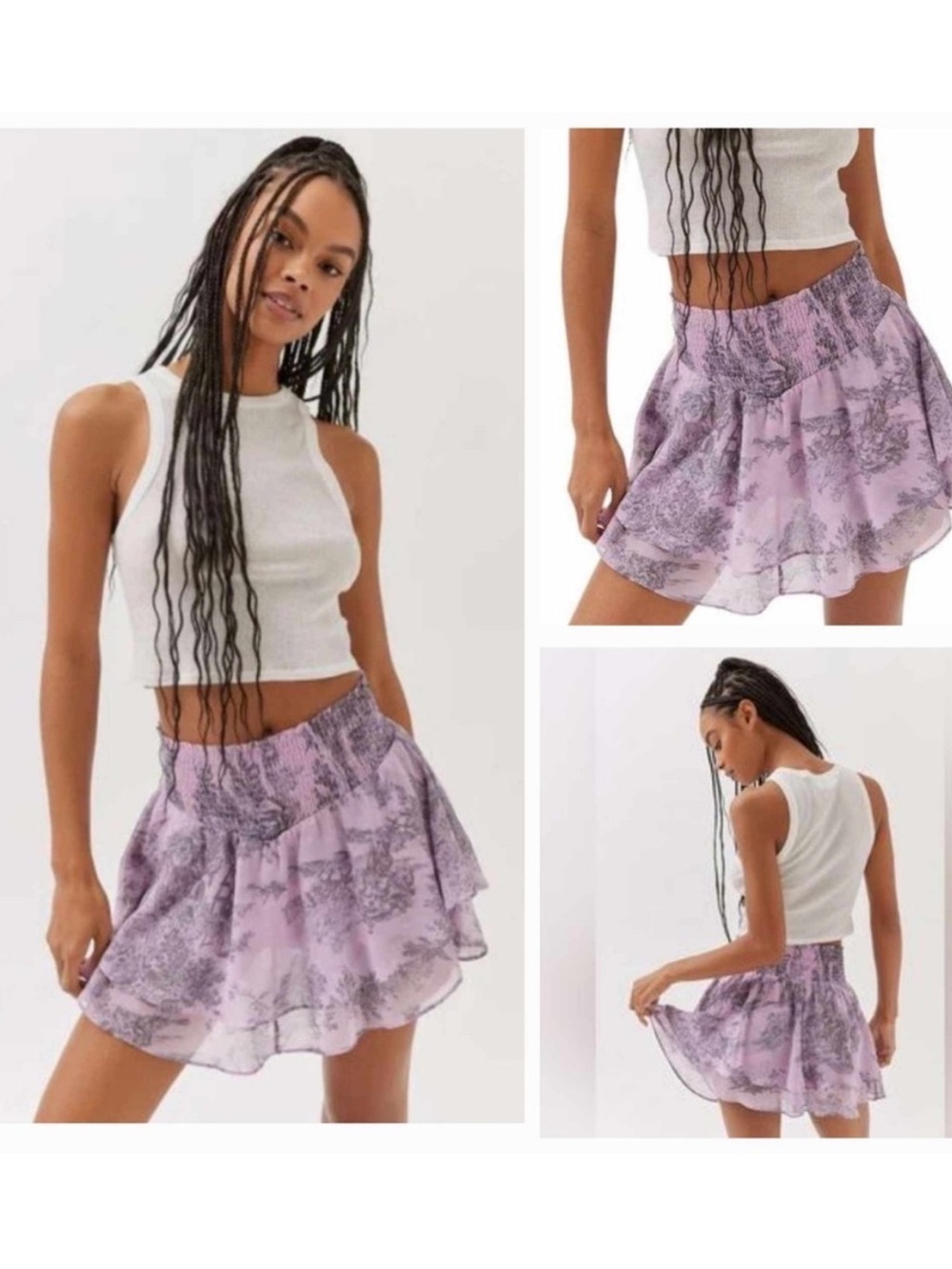 Urban Outfitters Ciara Lilac Purple Farm Printed Skort Mini Ruffle Skirt Small